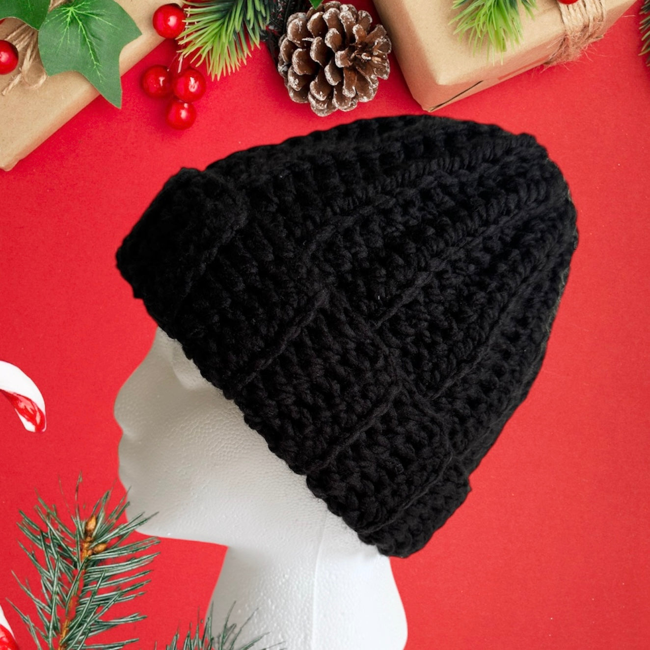Crochet Beanie Hat (Black)