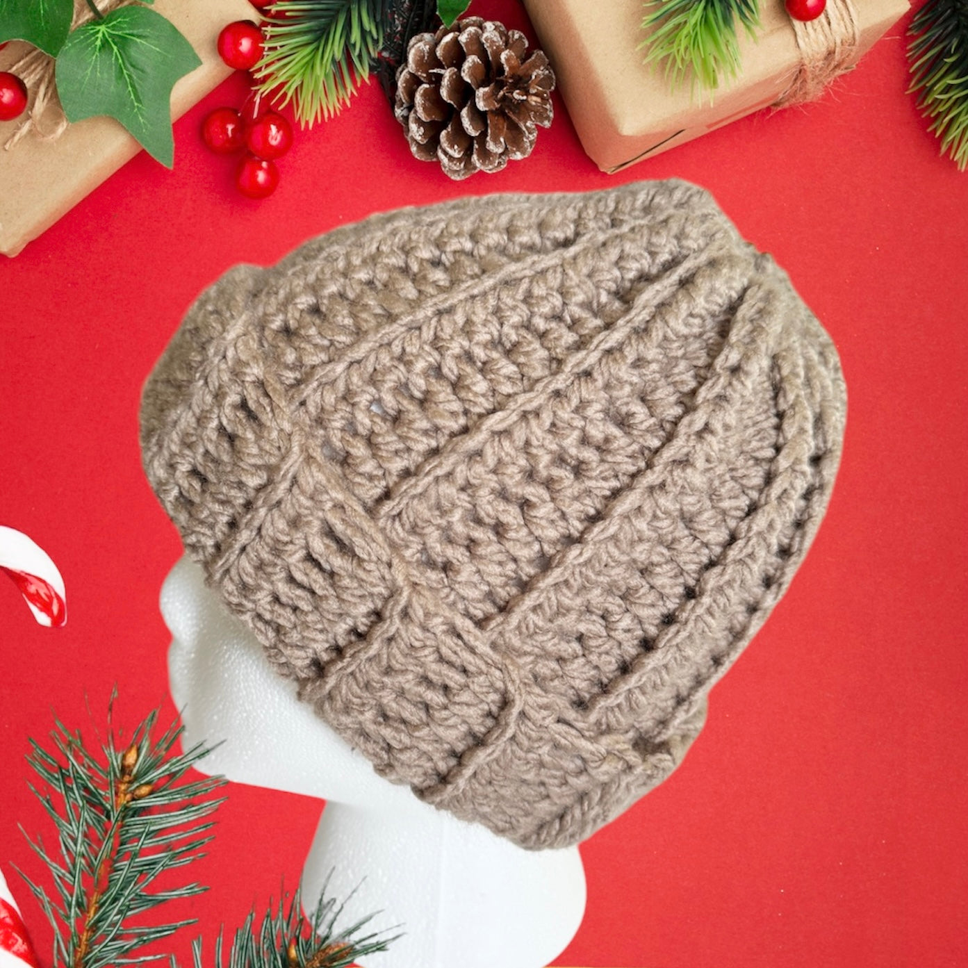 Crochet Beanie Hat (Taupe)