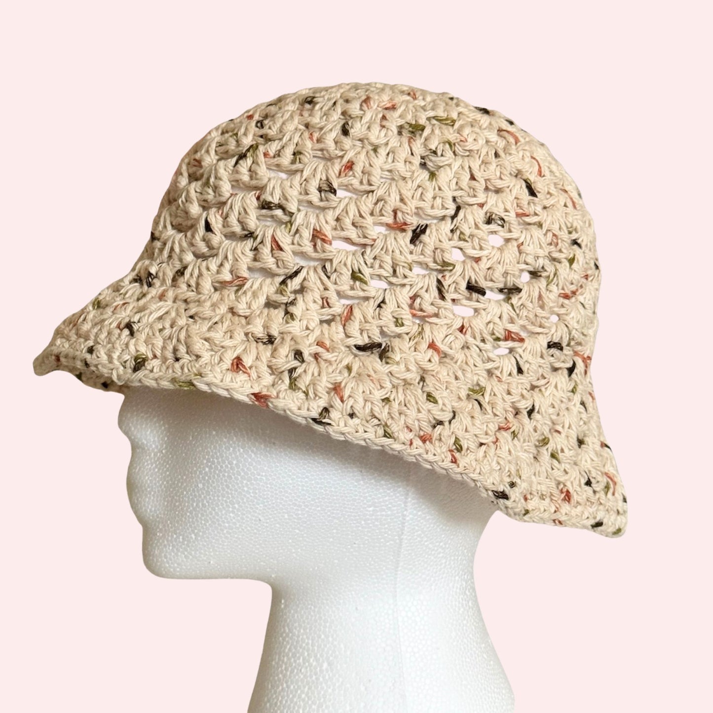 Beige Cotton Bucket Hat