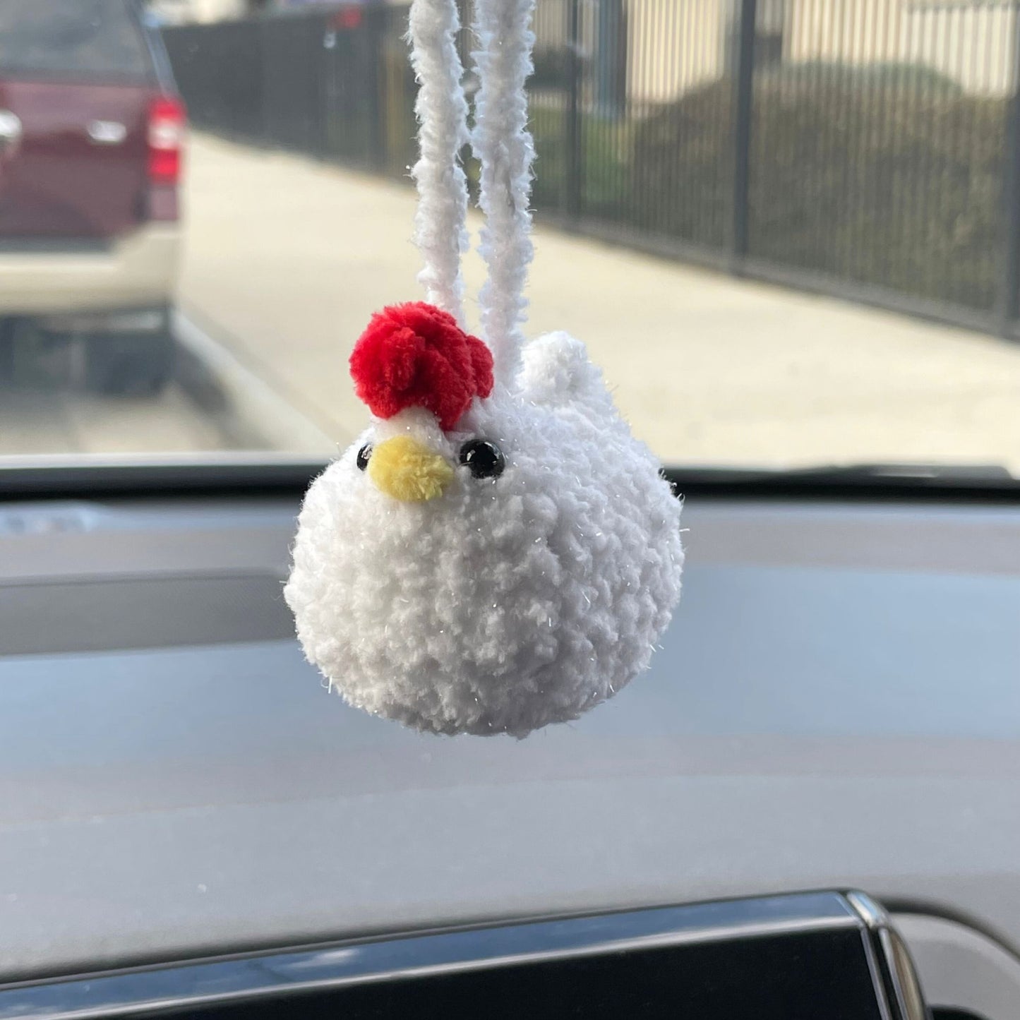 White Fuzzy Chicken Car Hanger