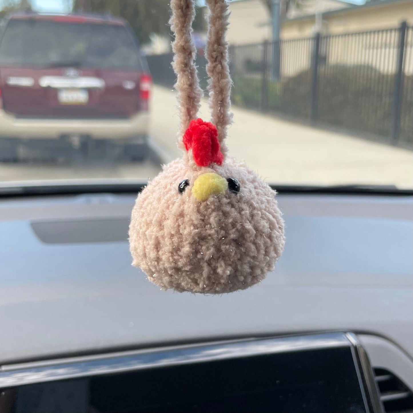 White Fuzzy Chicken Car Hanger