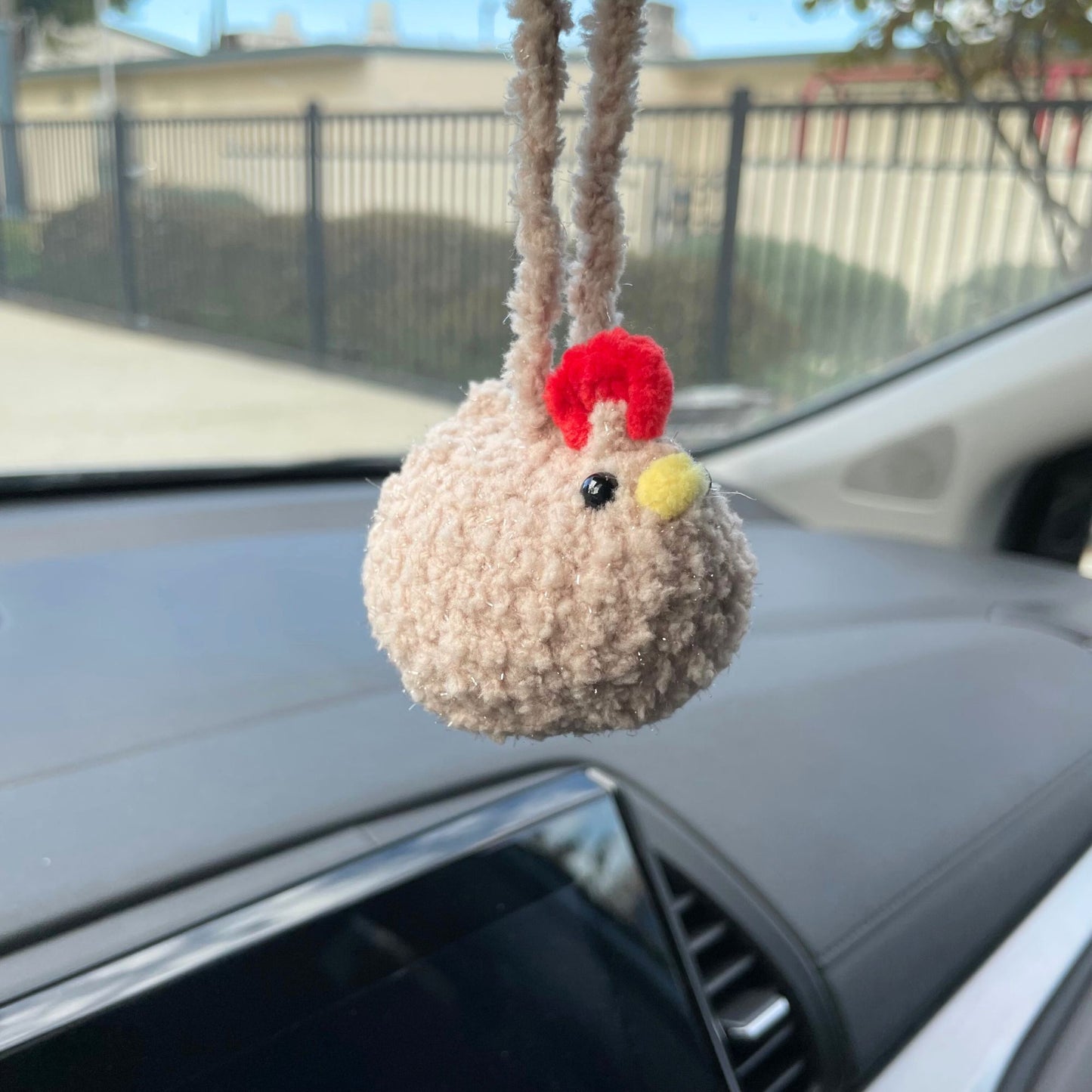 White Fuzzy Chicken Car Hanger