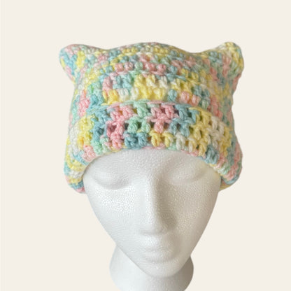 Baby Rainbow Crochet Cat Ear Beanie