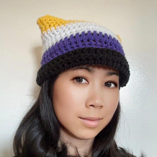 Nonbinary Pride Flag Crochet Cat Ear Beanie