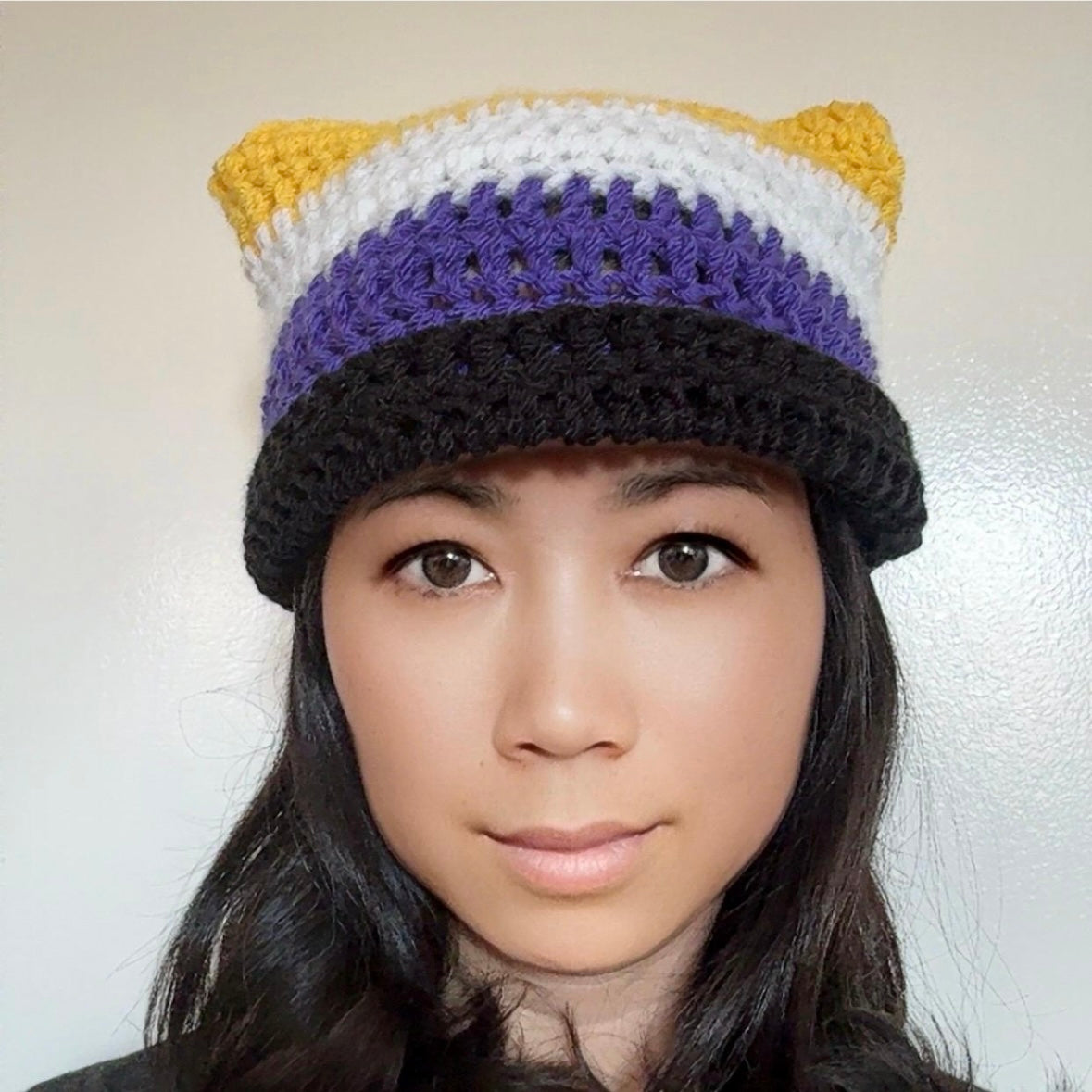 Nonbinary Pride Flag Crochet Cat Ear Beanie