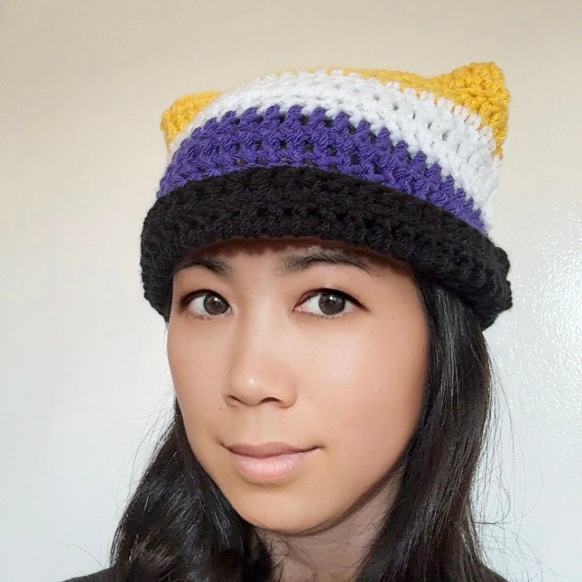 Nonbinary Pride Flag Crochet Cat Ear Beanie
